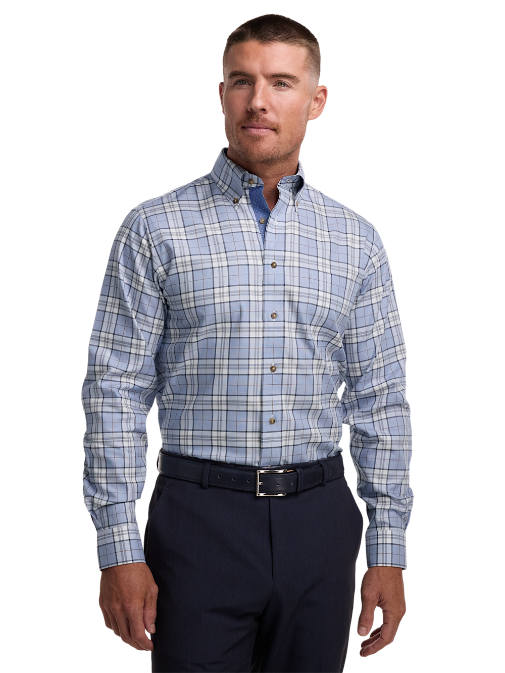 Alternate Image of Non-iron Cotton Plaid Dress Shirt With Contrast Trim-1