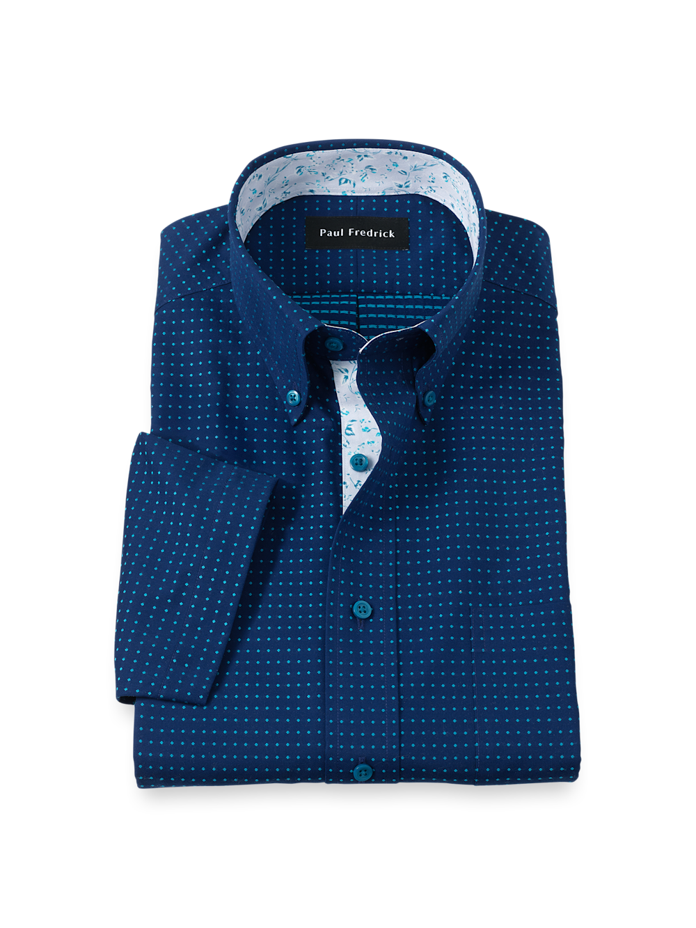 S/f Non-iron Cotton Dot Print Button Down Dress Shirt With Contrast Trim