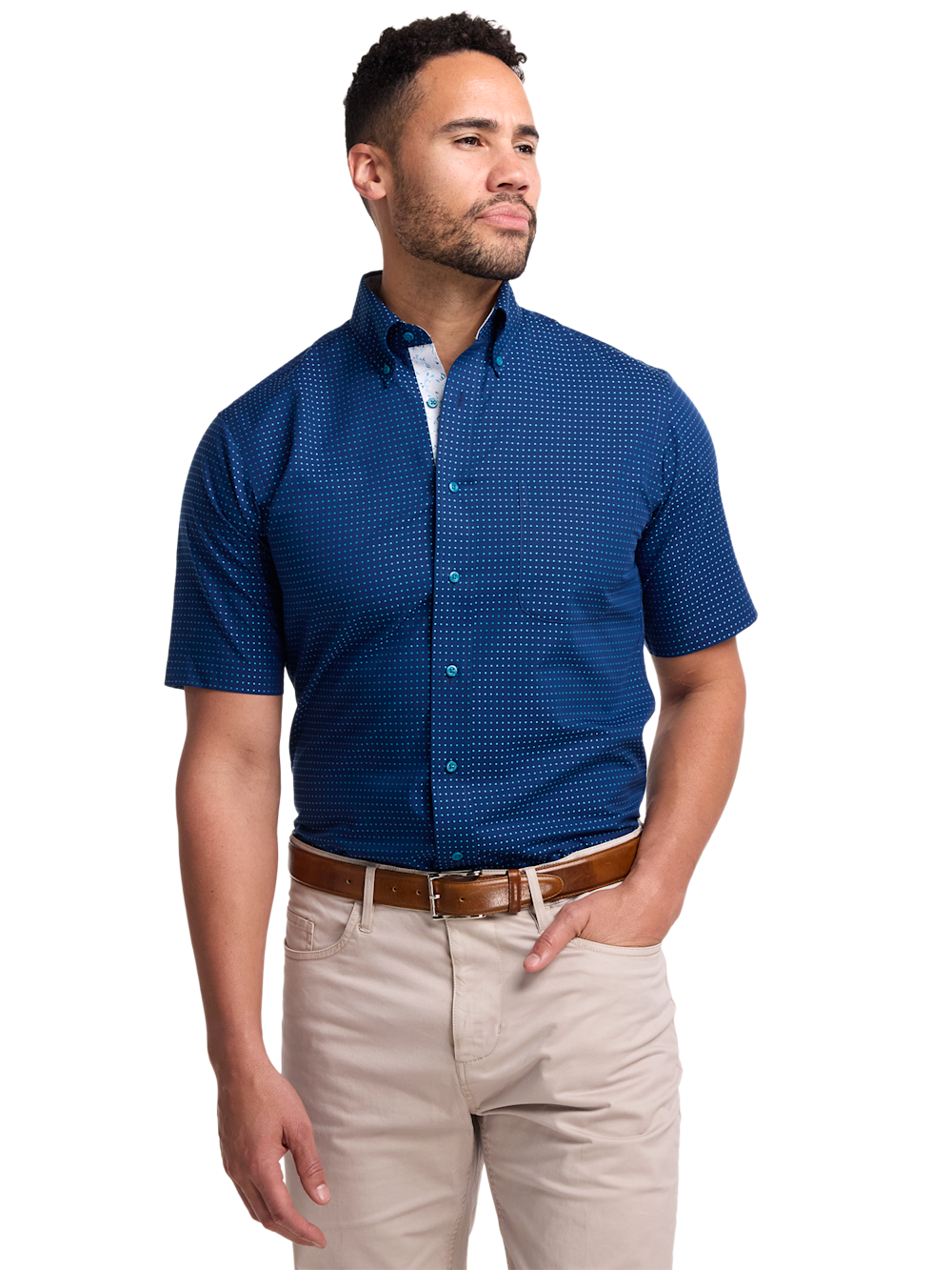 Alternate Image of Non-iron Cotton Dot Dress Shirt With Contrast Trim-1
