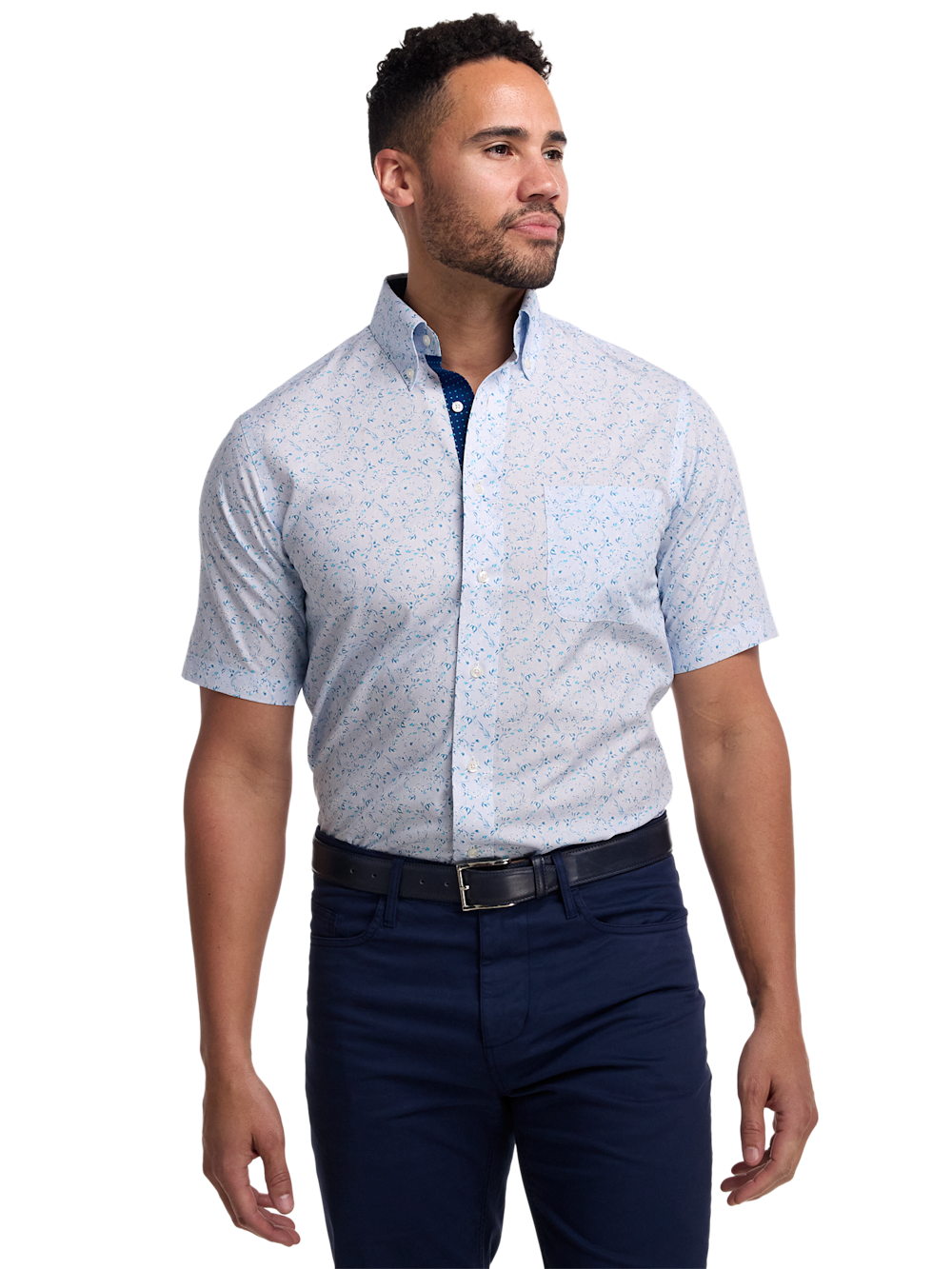 Alternate Image of Non-iron Cotton Floral Dress Shirt With Contrast Trim-1