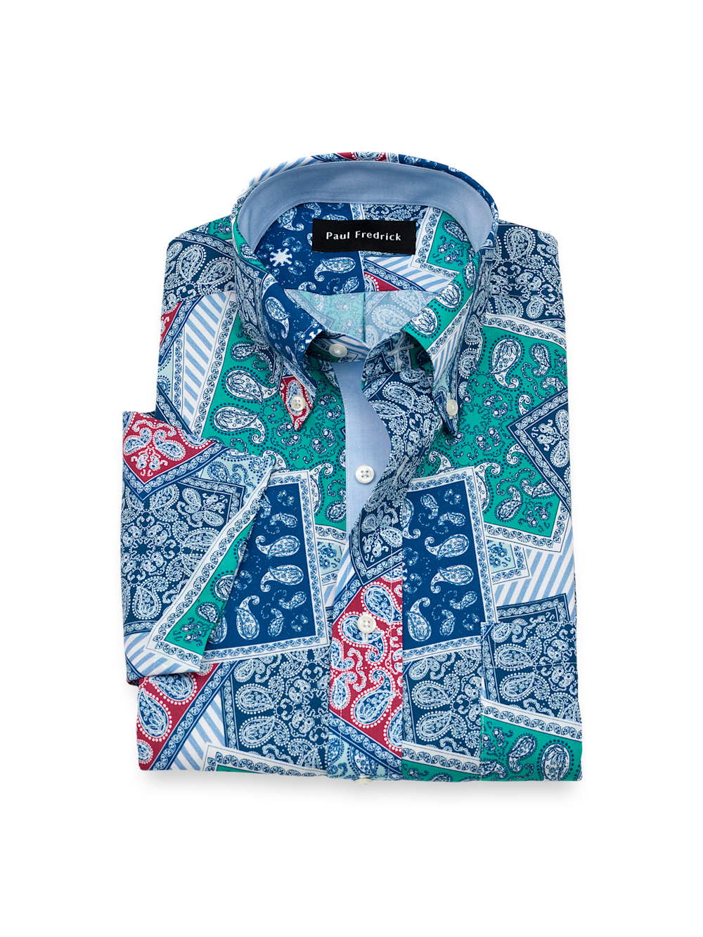 Non-Iron Cotton Bandana Dress Shirt With Contrast Trim - Blue Multi  Paul  Fredrick