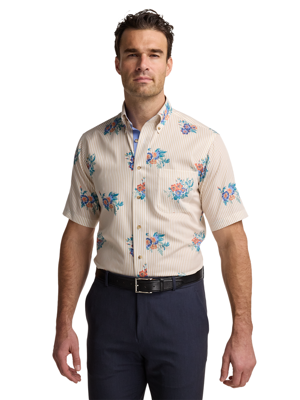Alternate Image of Non-iron Cotton Floral Dress Shirt With Contrast Trim-1