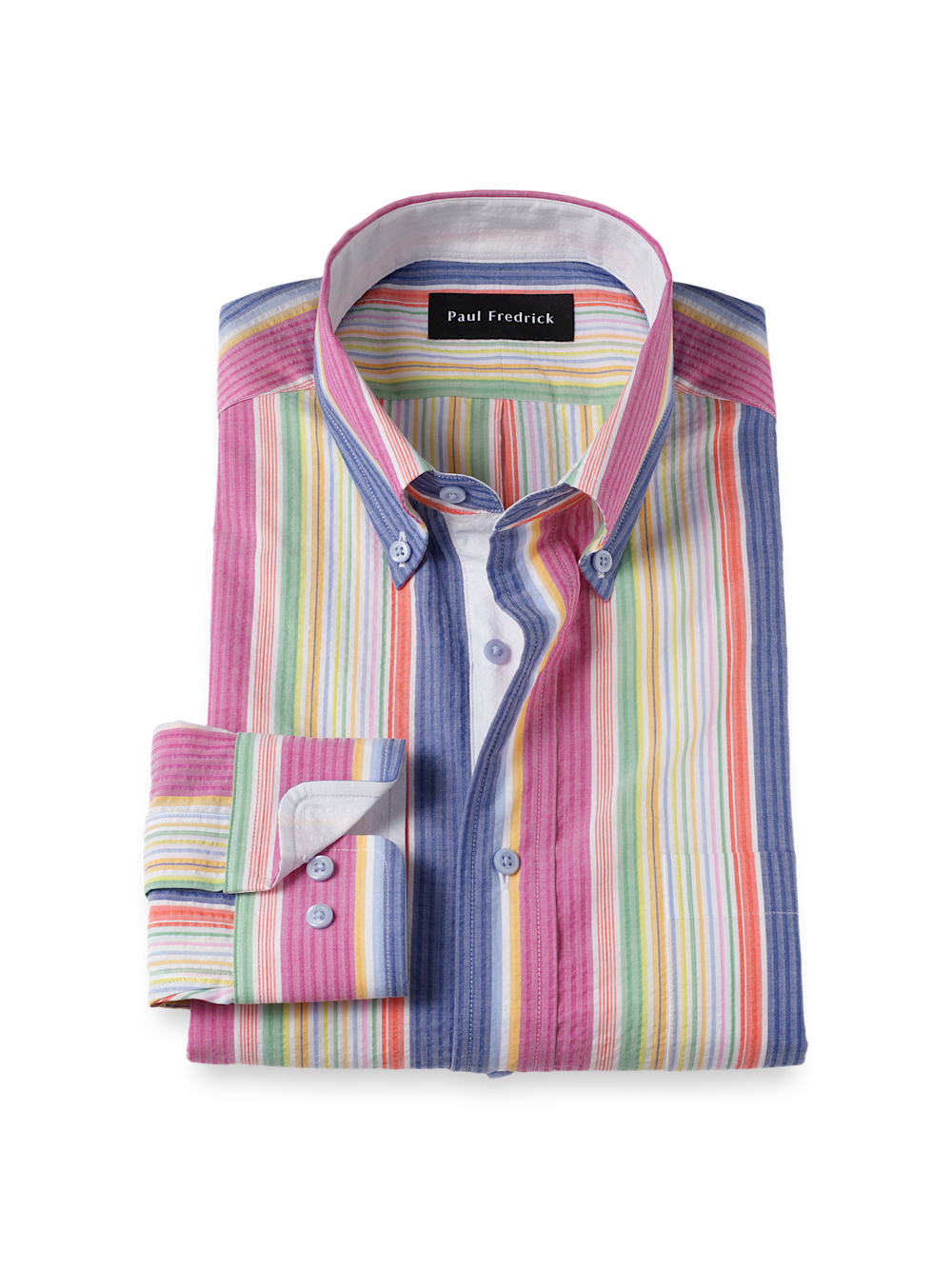 Product Image of Seersucker Stripe Dress Shirt With Contrast Trim-Multi