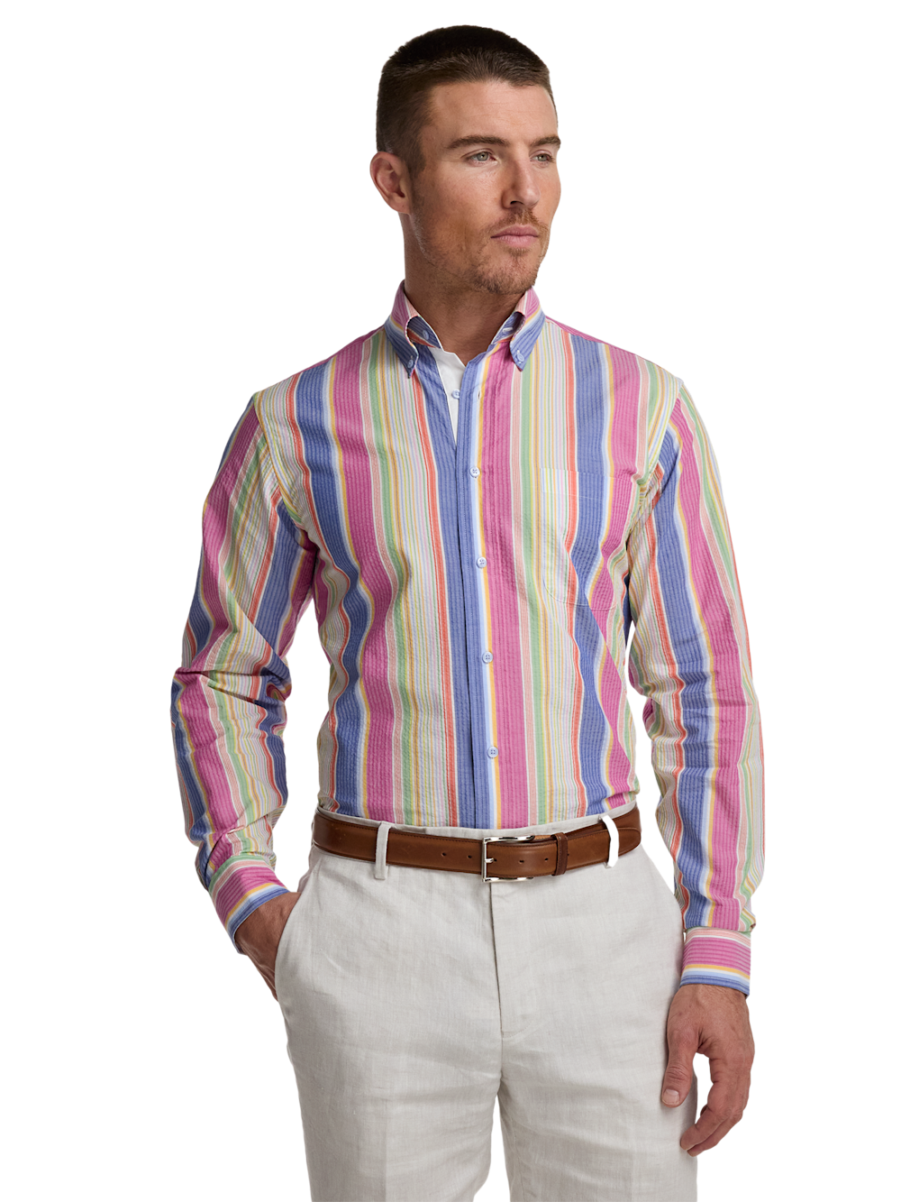 Alternate Image of Seersucker Stripe Dress Shirt With Contrast Trim-1