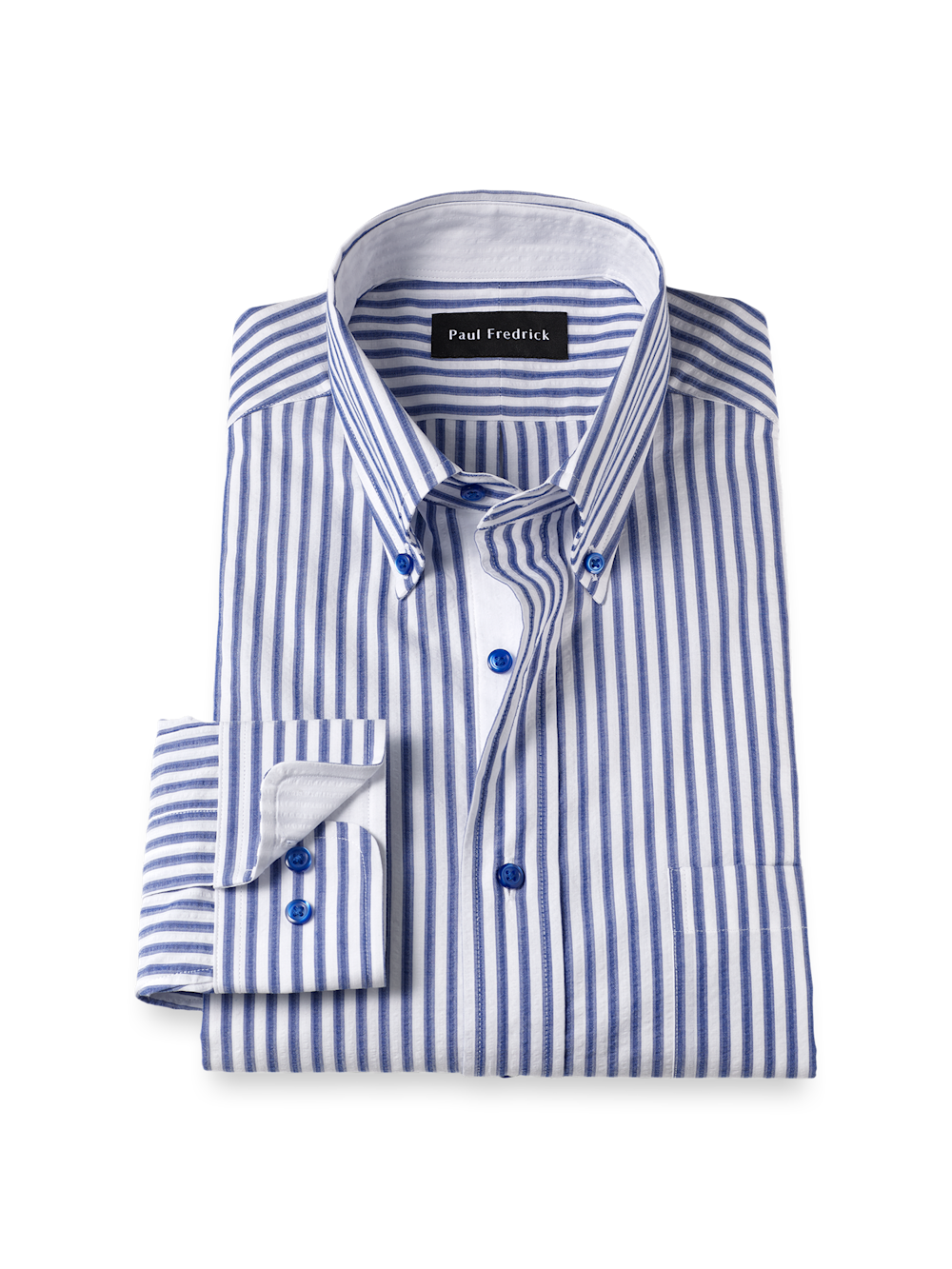 Product Image of Seersucker Stripe Dress Shirt With Contrast Trim-White/Blue