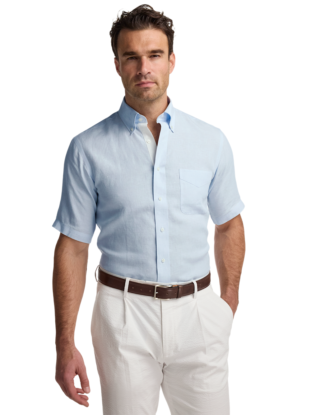 Alternate Image of Non-iron Linen Solid Dress Shirt With Contrast Trim-1