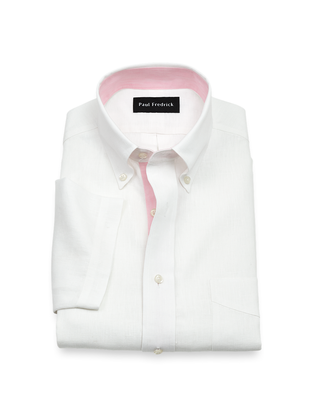 Product Image of Non-iron Linen Solid Dress Shirt With Contrast Trim-White