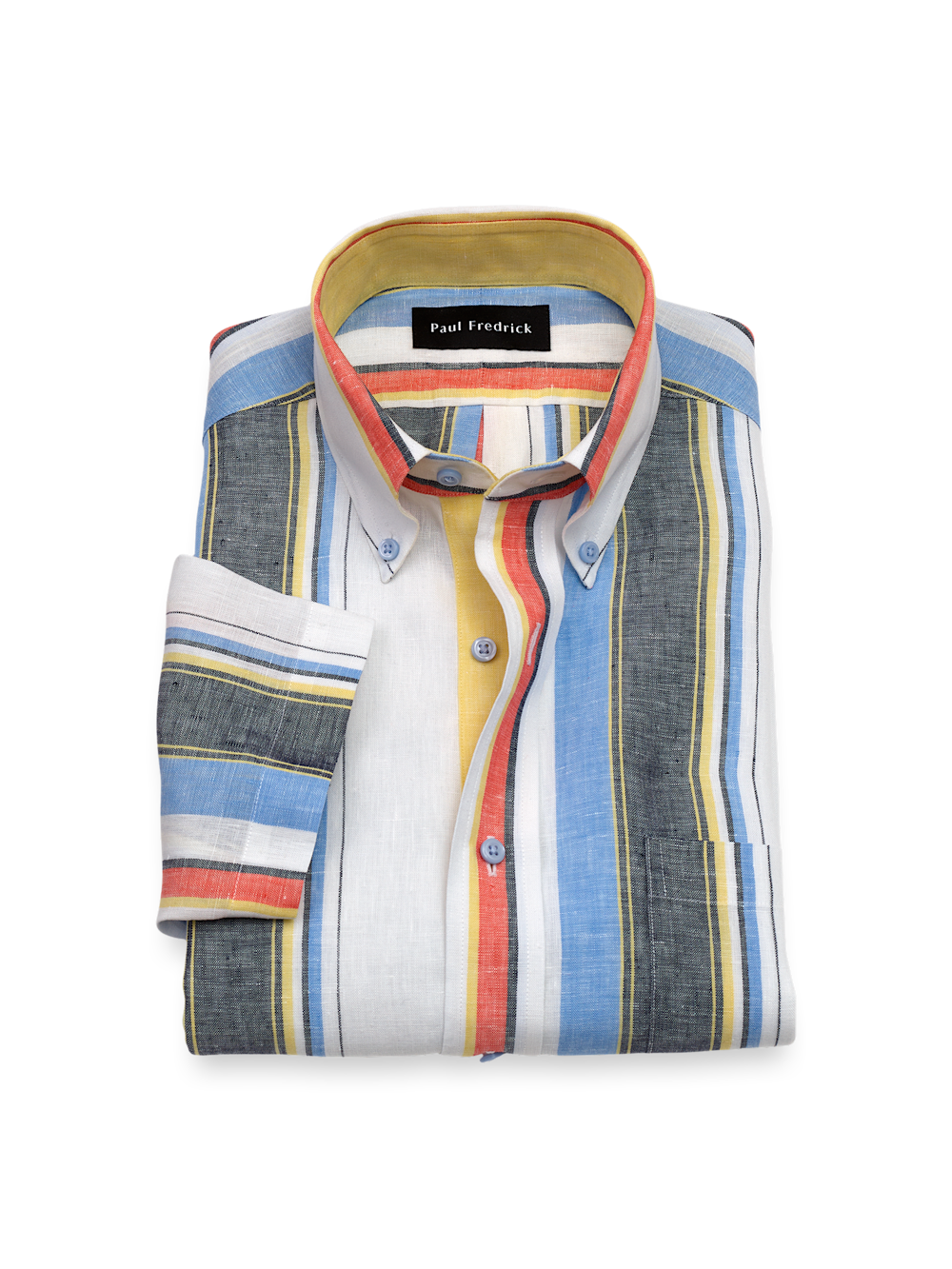 Product Image of Non-iron Linen Stripe Dress Shirt With Contrast Trim-White Multi