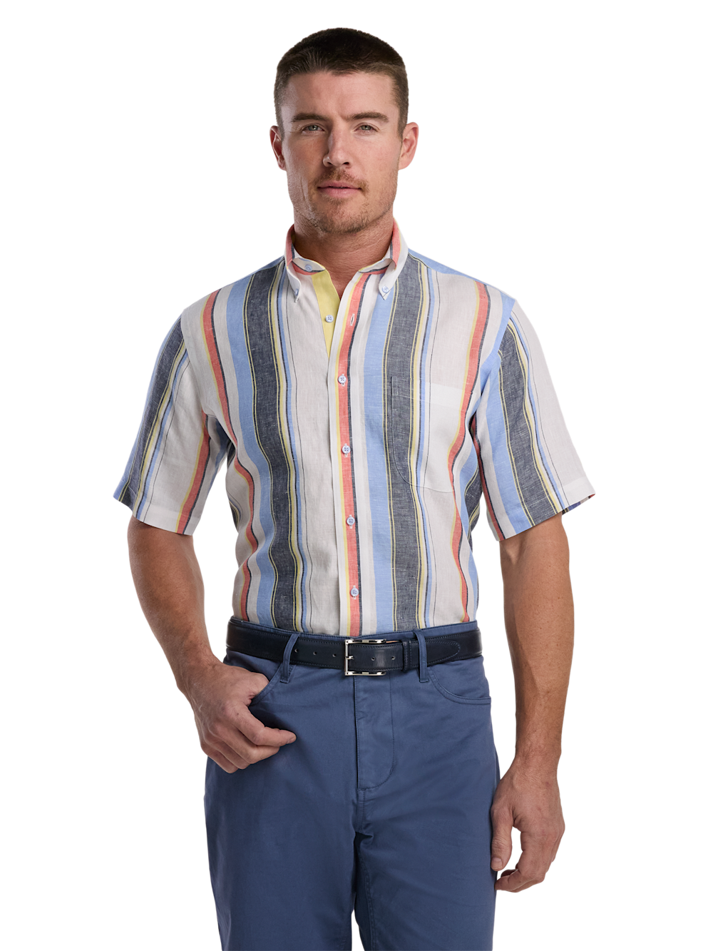 Alternate Image of Non-iron Linen Stripe Dress Shirt With Contrast Trim-1