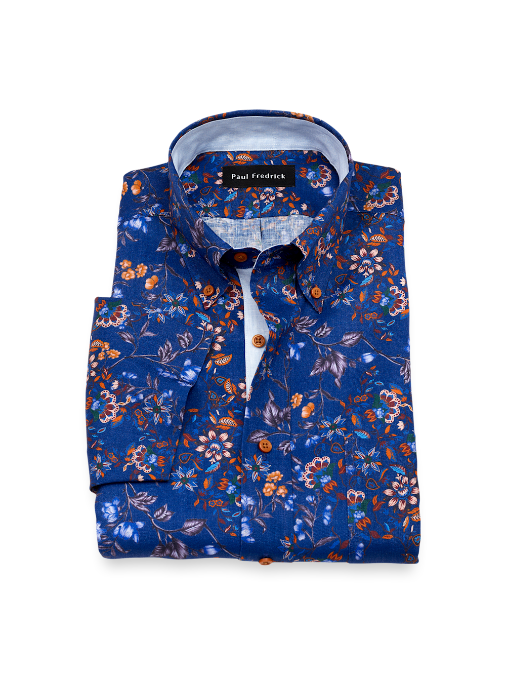 Product Image of Non-iron Linen Floral Dress Shirt With Contrast Trim-Cobalt