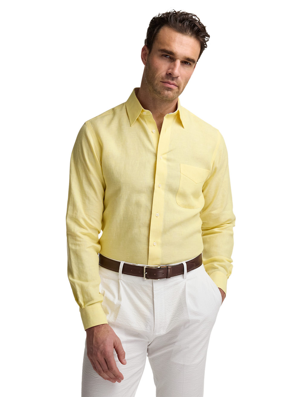 Alternate Image of Non-iron Linen Solid Dress Shirt With Contrast Trim-1