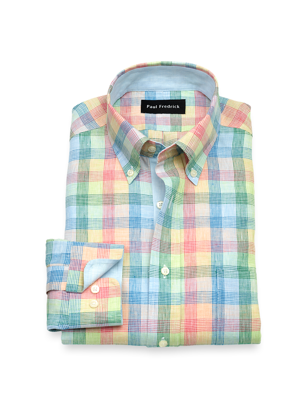 Product Image of Non-iron Linen Plaid Dress Shirt With Contrast Trim-Multi