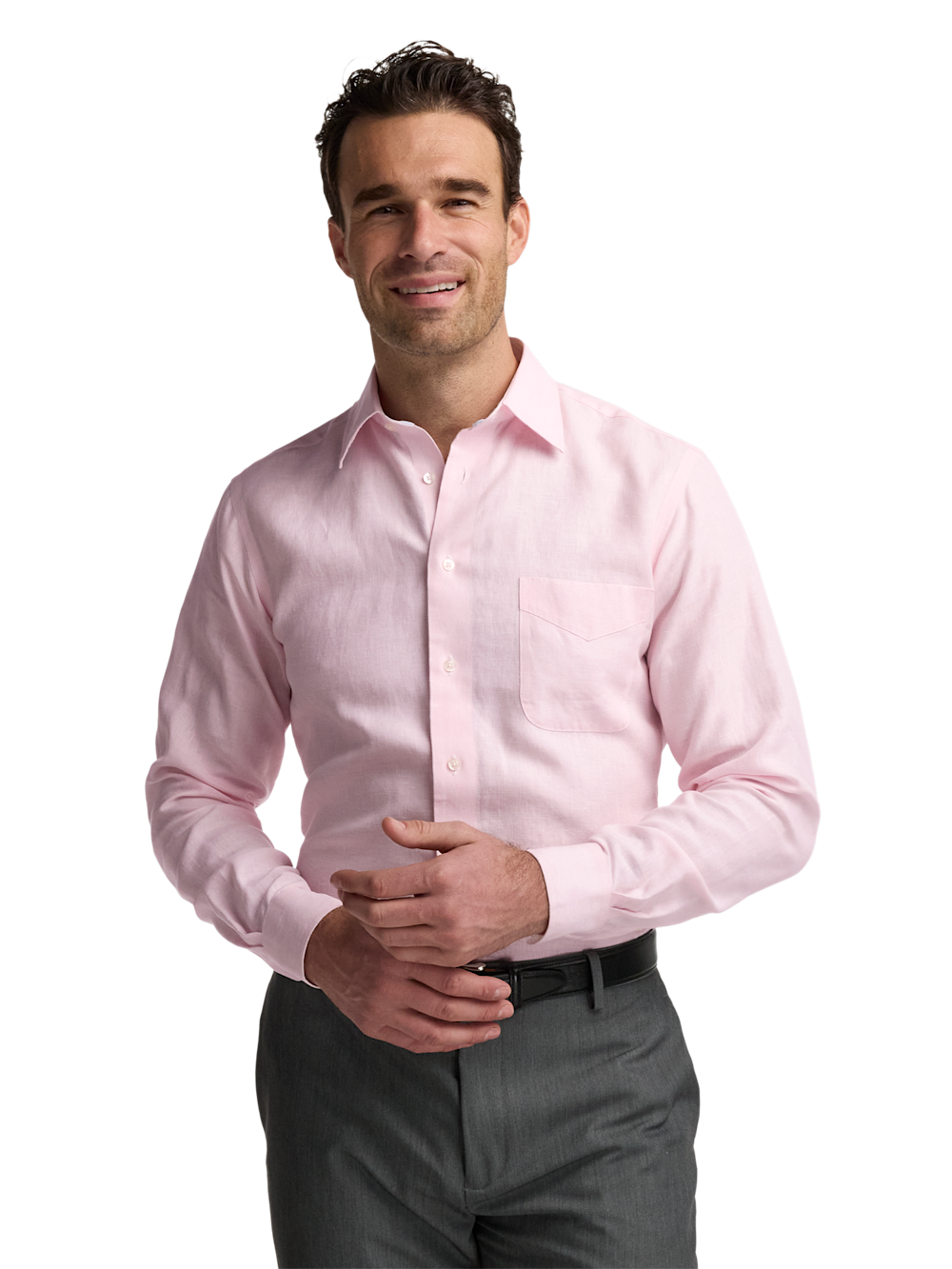 Alternate Image of Non-iron Linen Solid Dress Shirt With Contrast Trim-1