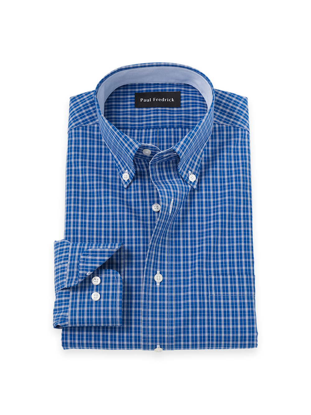Product Image of Non-iron Cotton Check Dress Shirt With Contrast Trim-Blue