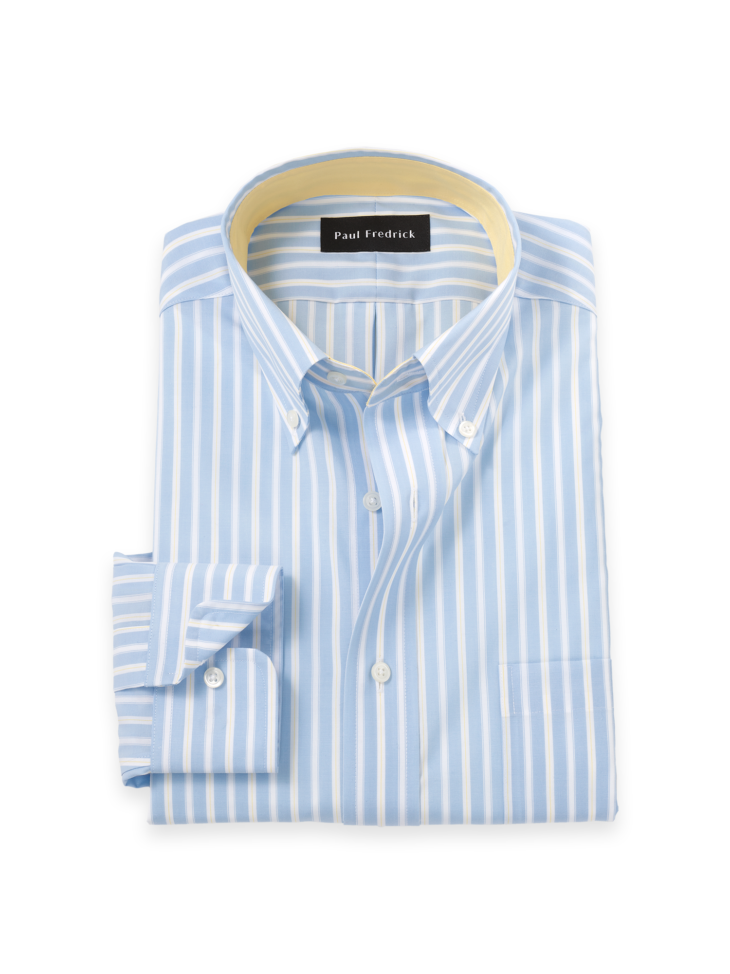 Non-Iron Cotton Stripe Dress Shirt With Contrast Trim - Blue/yellow