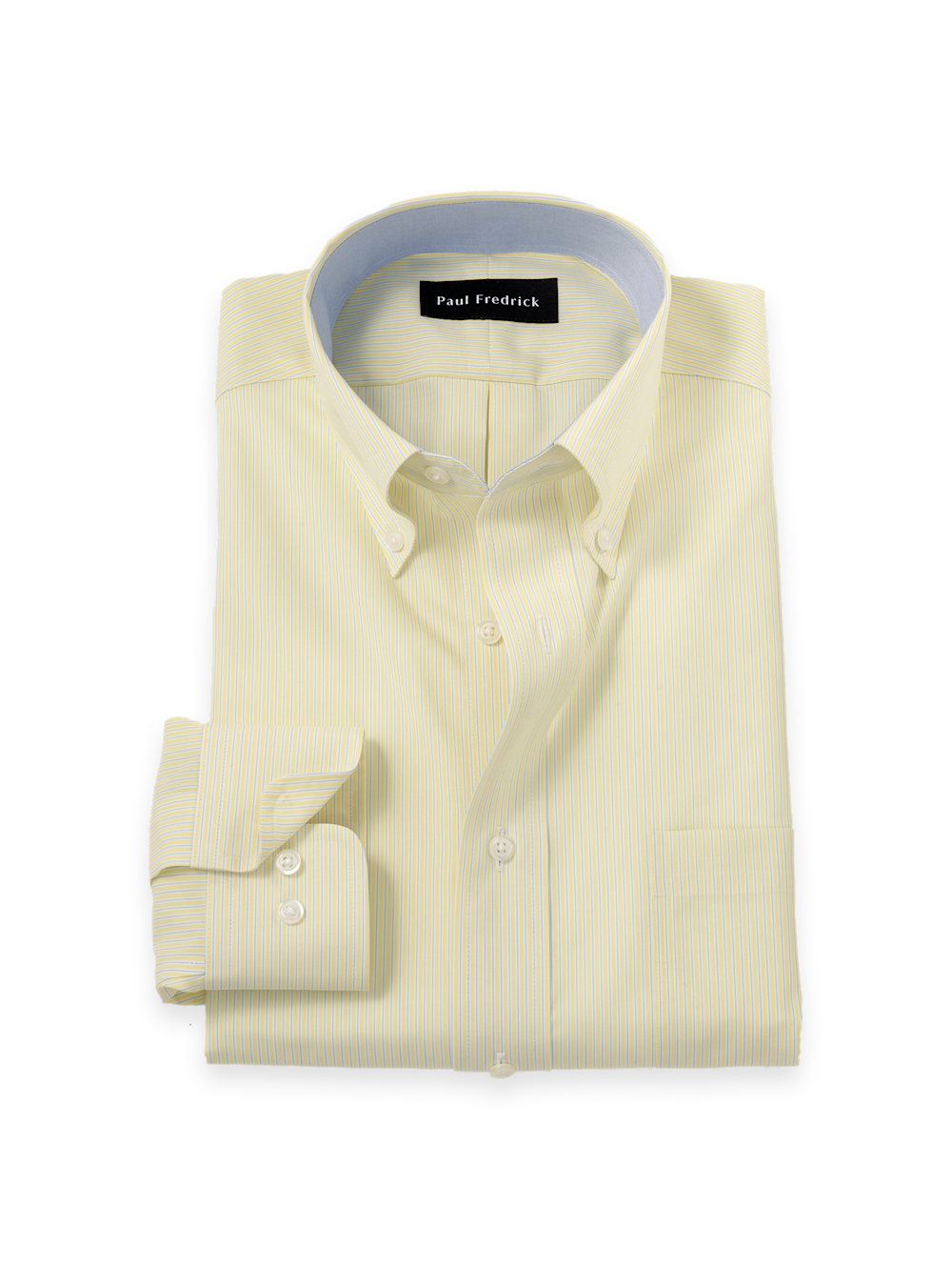 Product Image of Non-iron Cotton Stripe Dress Shirt With Contrast Trim-Yellow/Blue