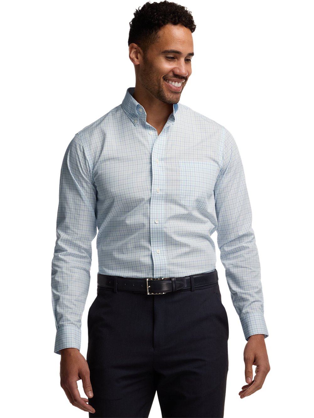 Alternate Image of Non-iron Cotton Windowpane Dress Shirt With Contrast Trim-1