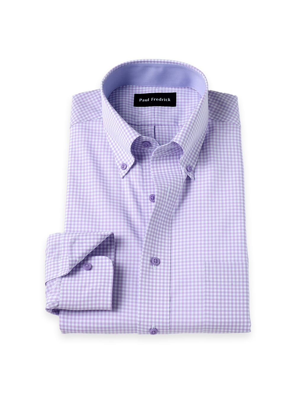 S/f Non-iron Cotton Check Button Down Dress Shirt With Contrast Trim