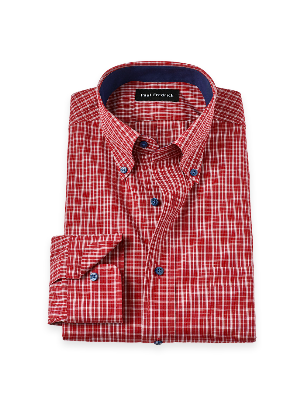 S/f Non-iron Cotton Check Button Down Dress Shirt With Contrast Trim
