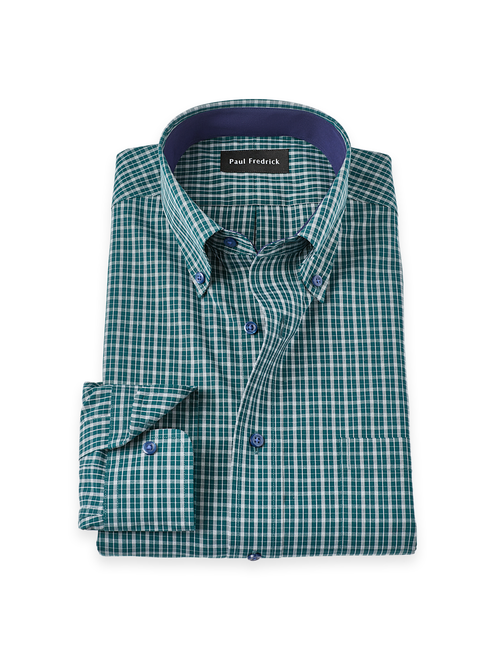 S/f Non-iron Cotton Check Button Down Dress Shirt With Contrast Trim