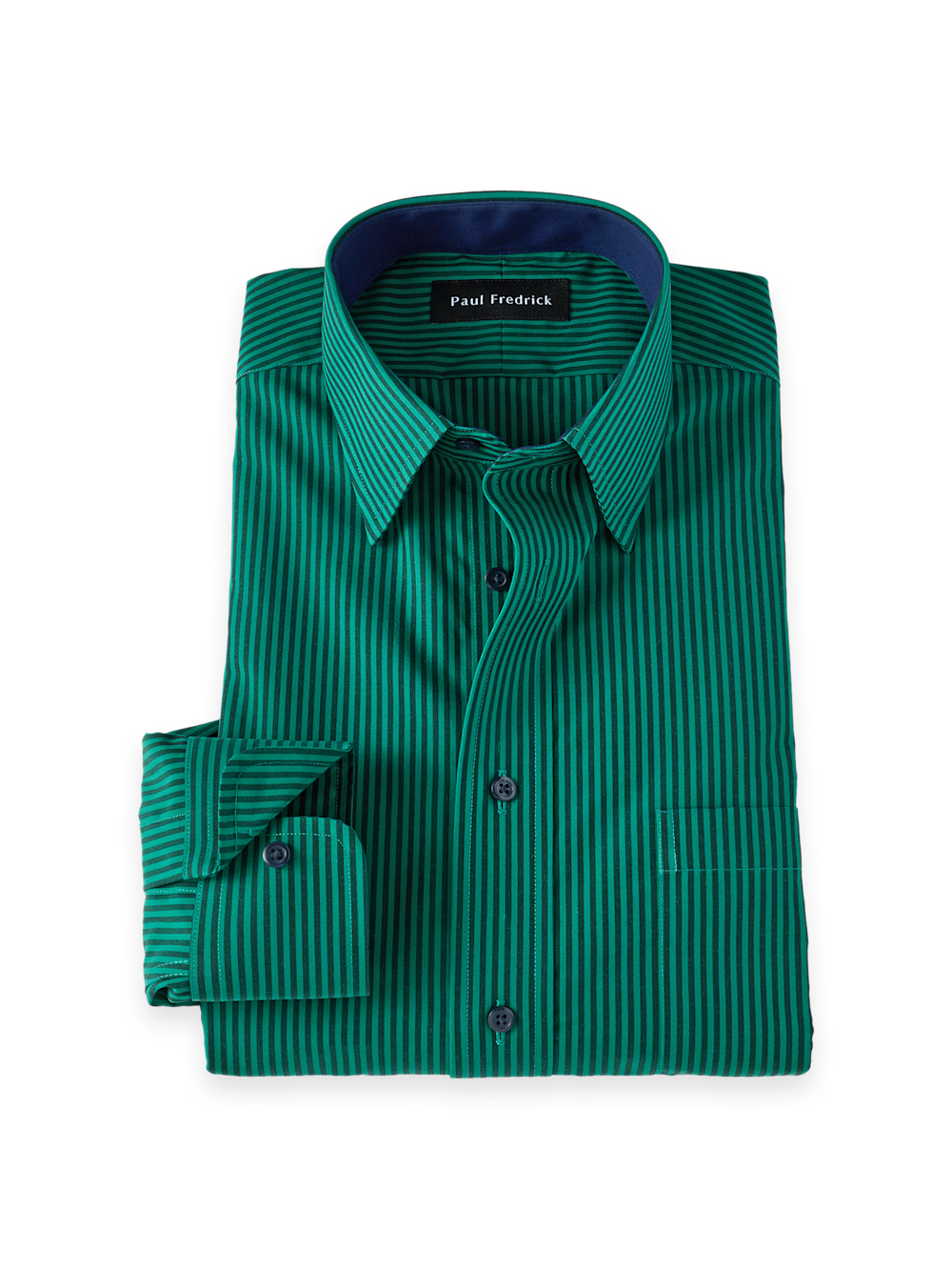 S/f Non-iron Cotton Stripe Point Collar Dress Shirt With Contrast Trim