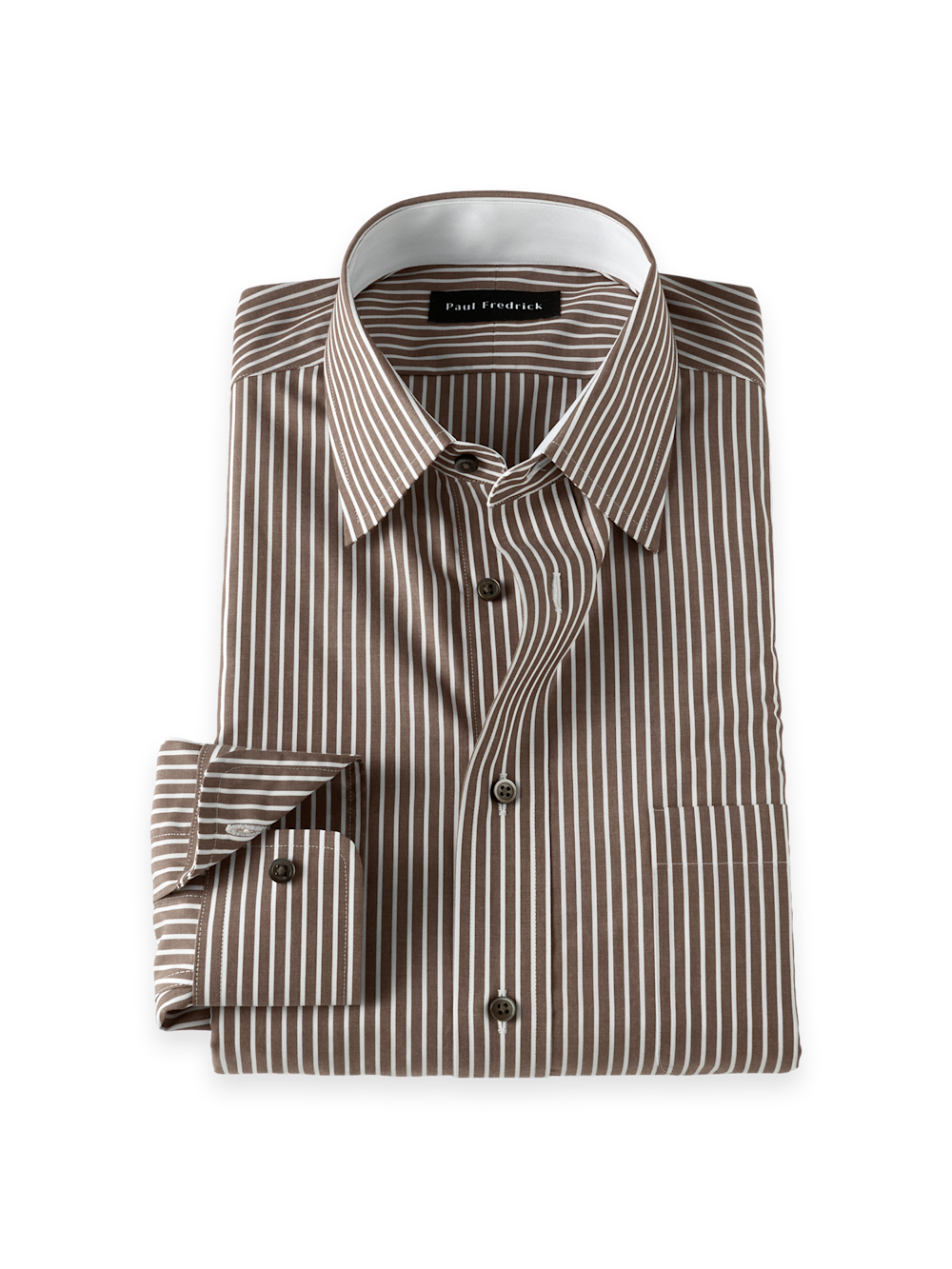 S/f Non-iron Cotton Stripe Point Collar Dress Shirt With Contrast Trim