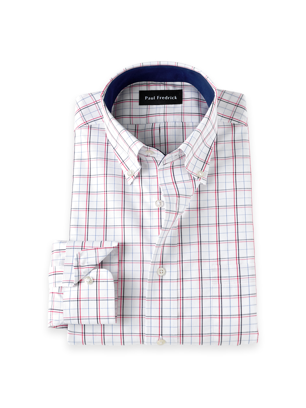 S/f Non-iron Cotton Windowpane Button Down Dress Shirt With Contrast Trim