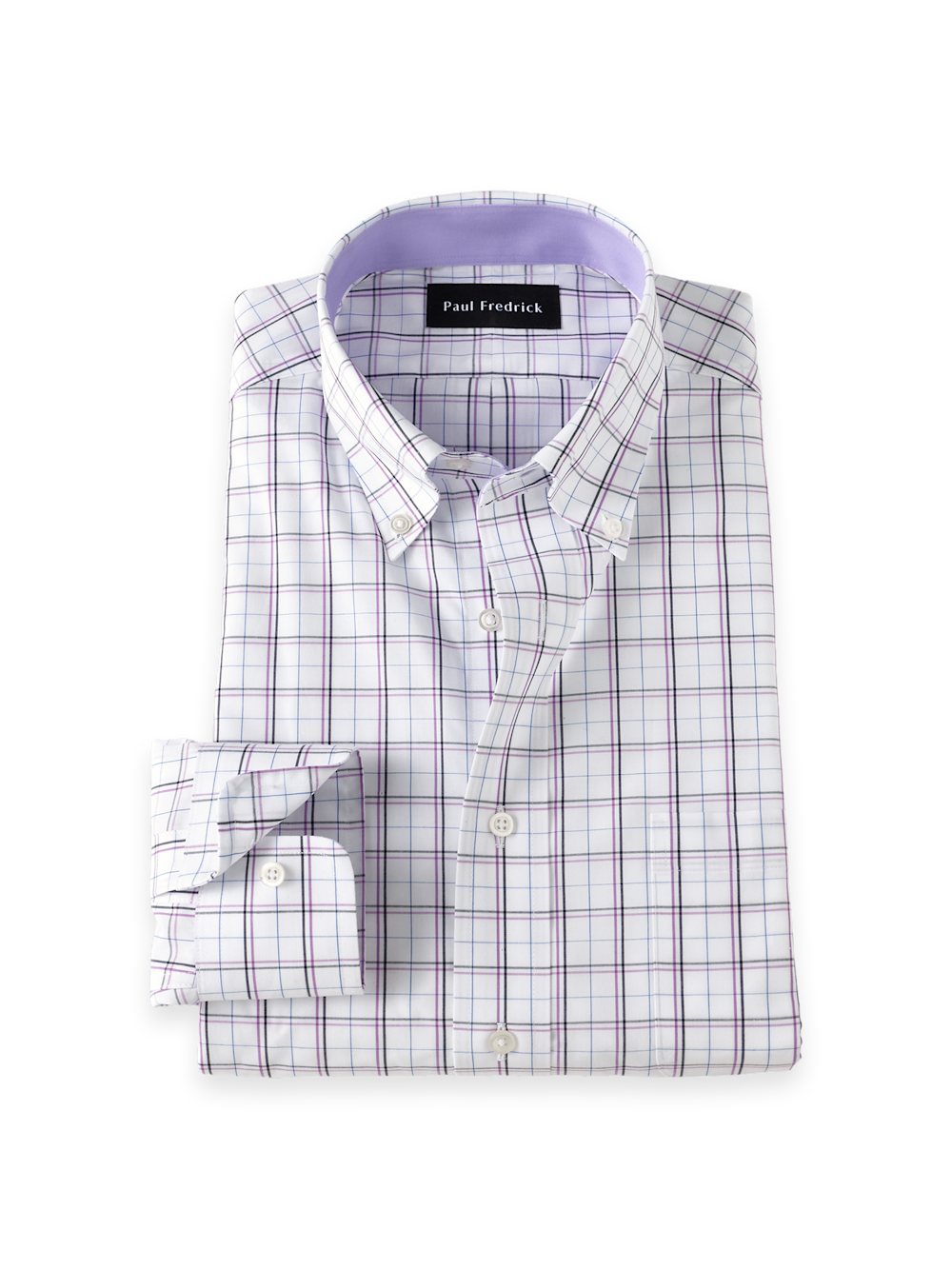 S/f Non-iron Cotton Windowpane Button Down Dress Shirt With Contrast Trim