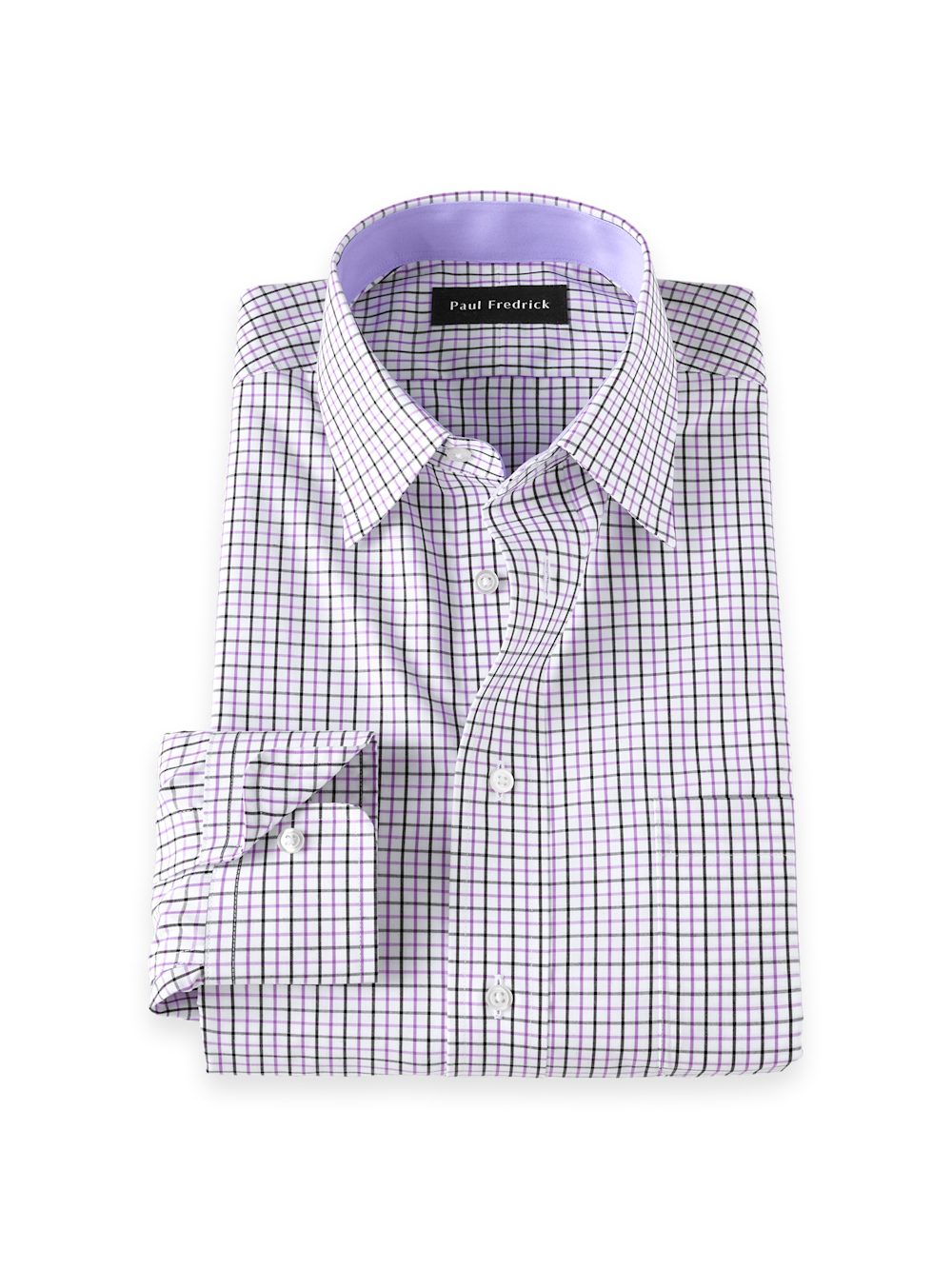 S/f Non-iron Cotton Check Point Collar Dress Shirt With Contrast Trim