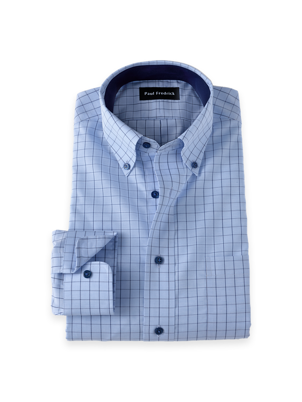 C/f Non-iron Cotton Check Button Down Dress Shirt With Contrast Trim