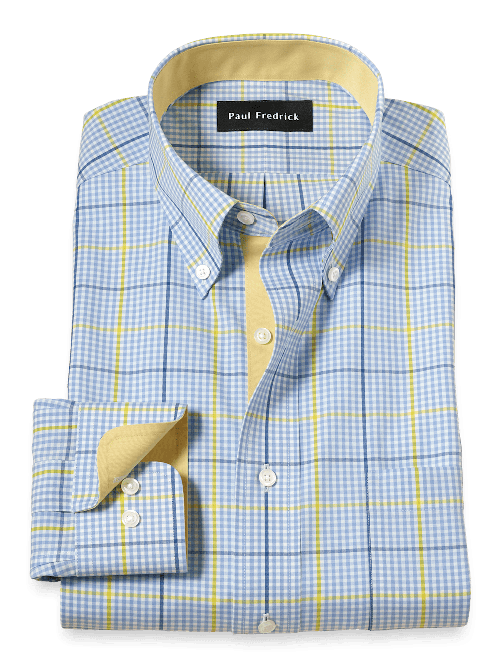 Comfort Stretch Non-Iron Plaid Dress Shirt With Contrast Trim - Blue/yellow - Classic Fit / 15 / 32 Comfort Stretch Non-Iron Plaid Dress Shirt With Contrast Trim - Blue/yellow - Classic Fit / 15 / 32