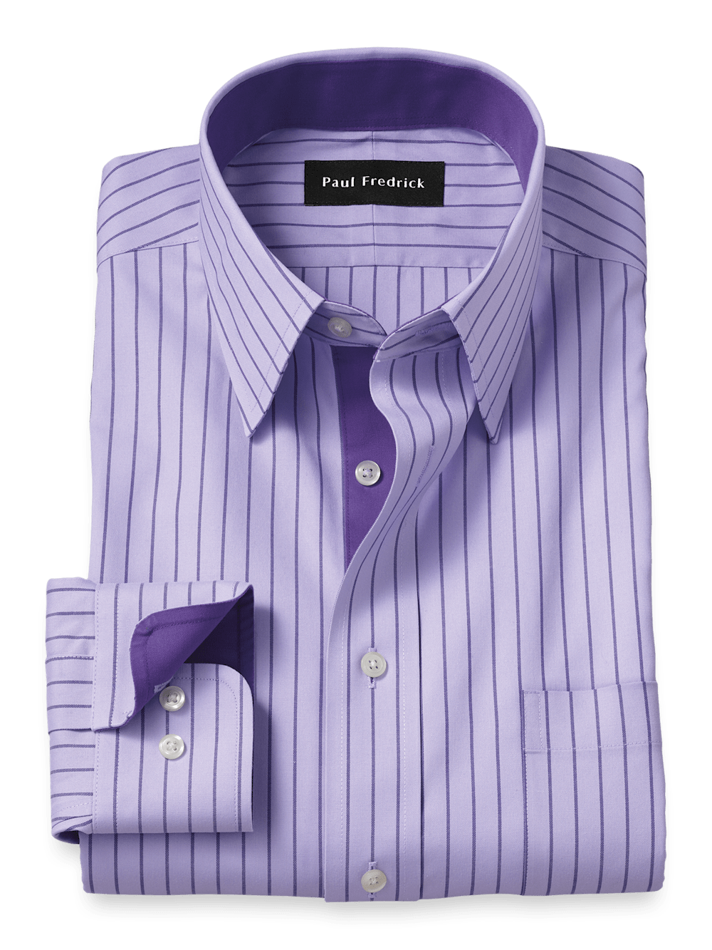 Product Image of Comfort Stretch Non-iron Stripe Dress Shirt With Contrast Trim-Purple