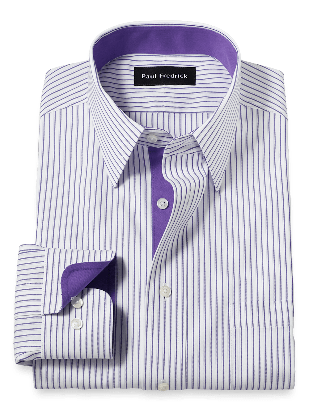 Product Image of Comfort Stretch Non-iron Stripe Dress Shirt With Contrast Trim-Purple