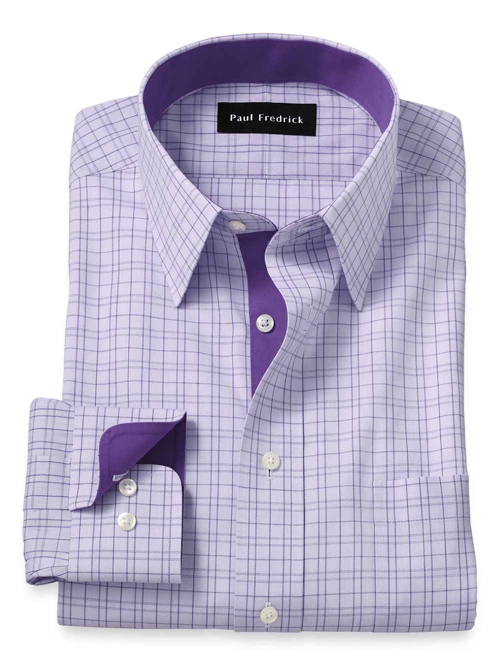 Product Image of Comfort Stretch Non-iron Check Dress Shirt With Contrast Trim-Purple