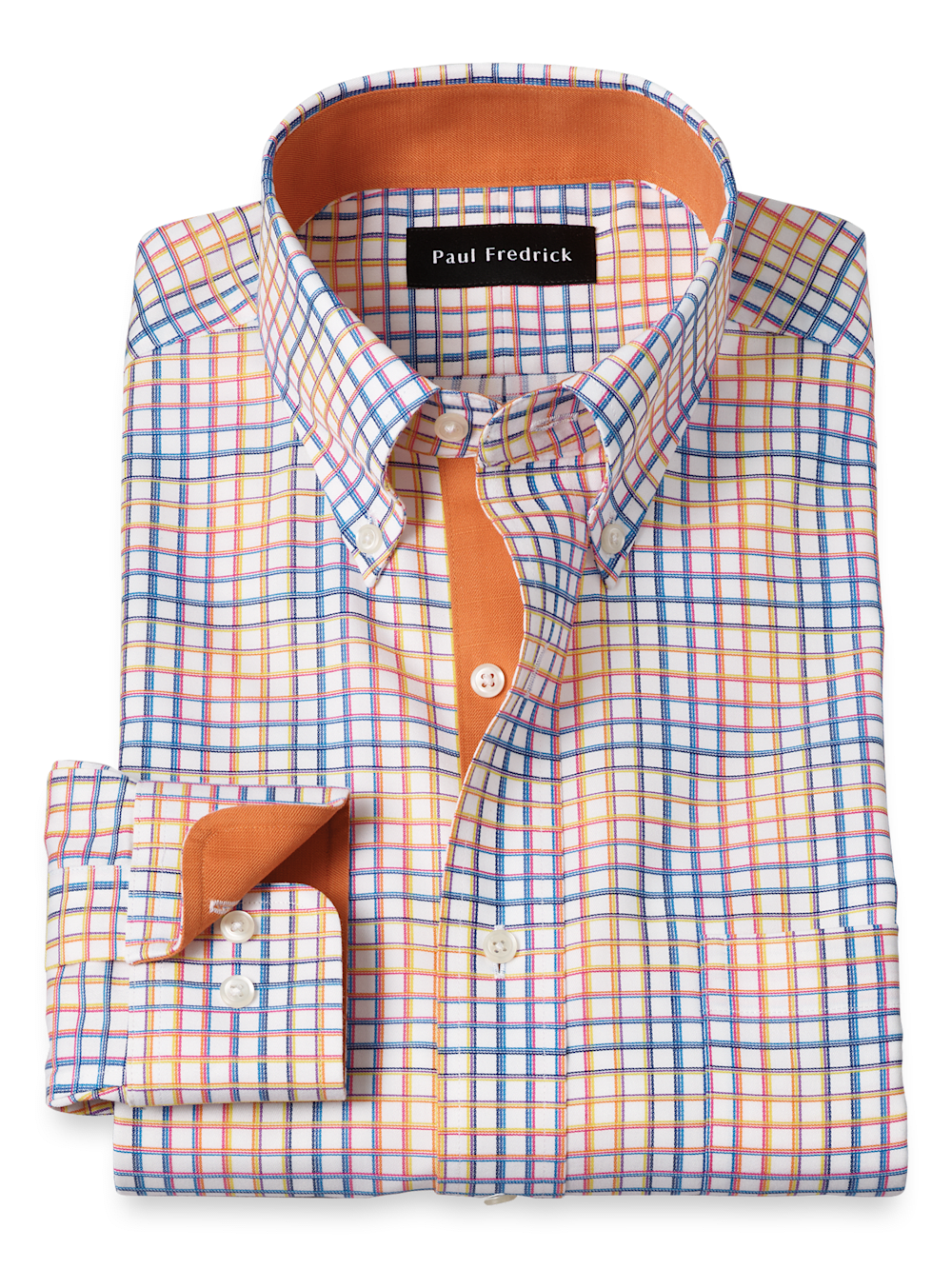 paul fredrick non iron dress shirts Non-Iron Cotton Stripe Dress Shirt With Contrast Trim