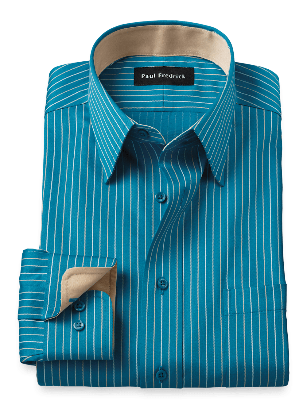 Comfort Stretch Non-Iron Stripe Dress Shirt With Contrast Trim