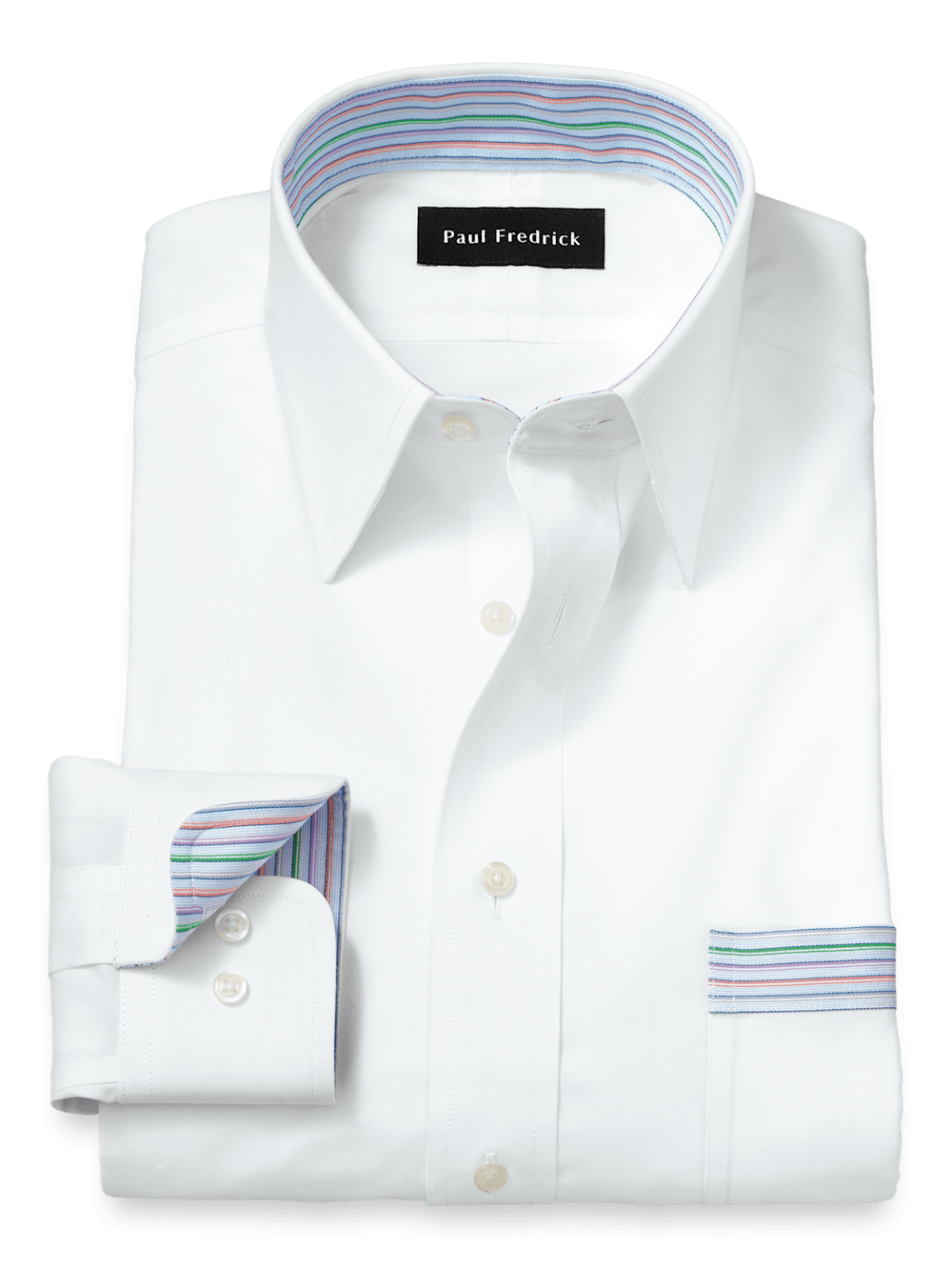 paul fredrick white dress shirts Comfort Stretch Non-Iron Solid Dress Shirt With Contrast Trim