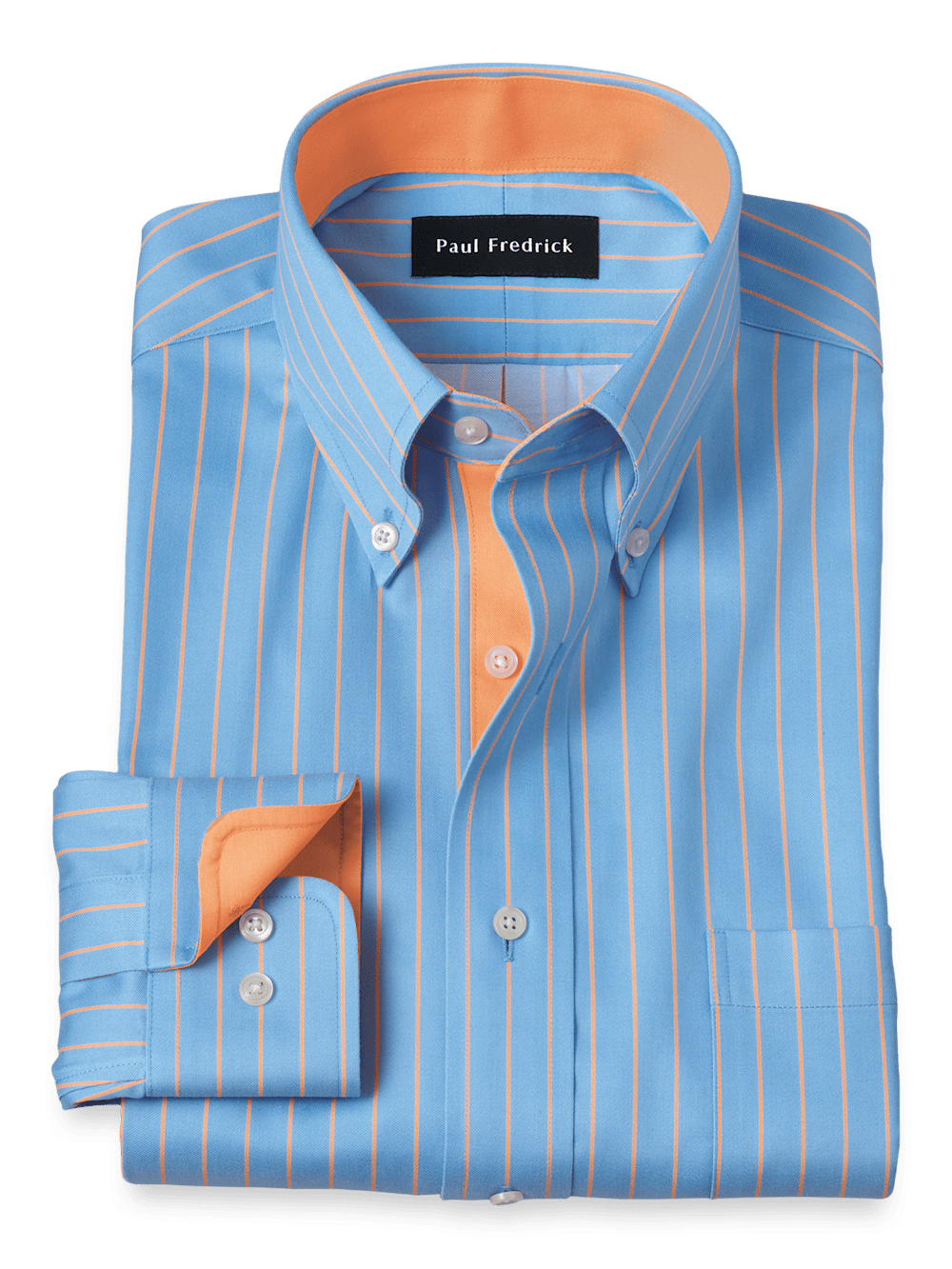 Comfort Stretch Non-Iron Stripe Dress Shirt With Contrast Trim - Blue/melon 