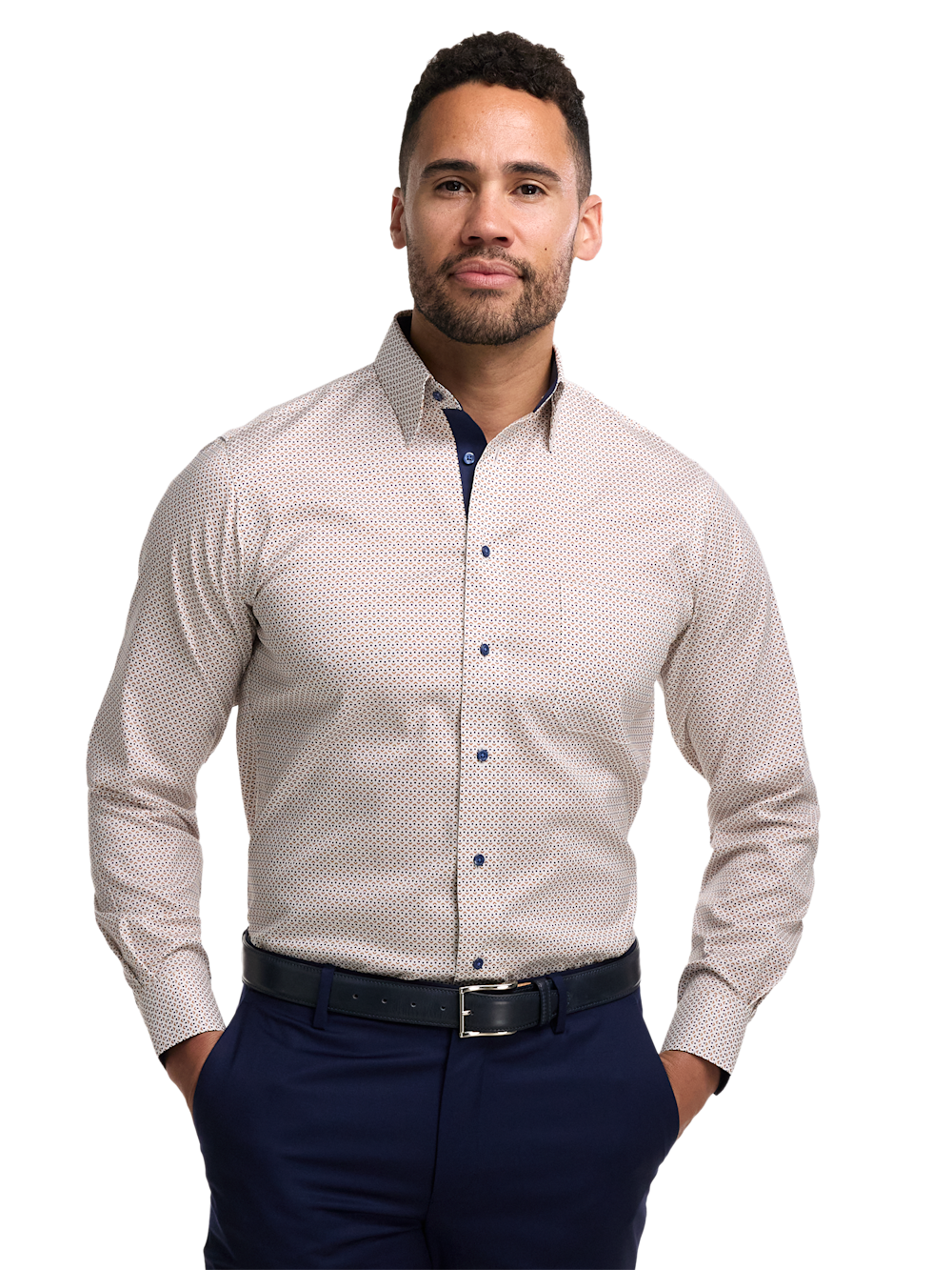 Alternate Image of Comfort Stretch Non-iron Geometric Dress Shirt With Contrast Trim-1