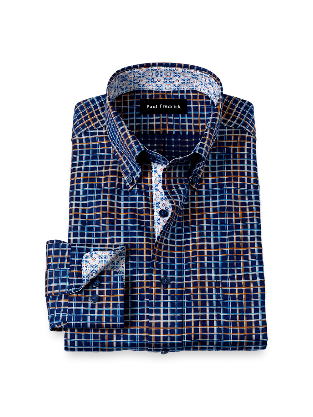 Product Image of Comfort Stretch Non-iron Check Dress Shirt With Contrast Trim-Navy Multi