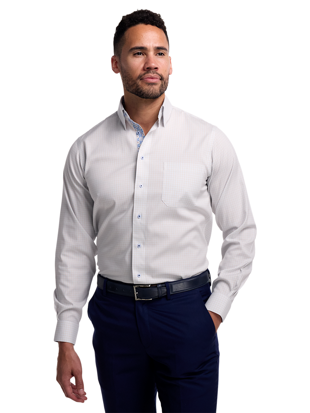 Alternate Image of Comfort Stretch Non-iron Windowpane Dress Shirt With Contrast Trim-1