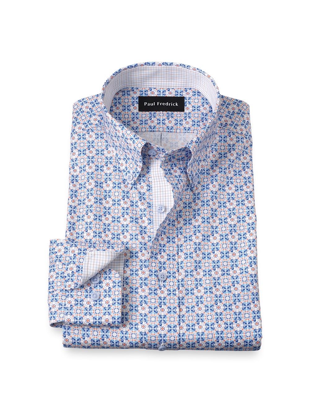 Product Image of Comfort Stretch Non-iron Medallion Dress Shirt With Contrast Trim-Blue/Melon