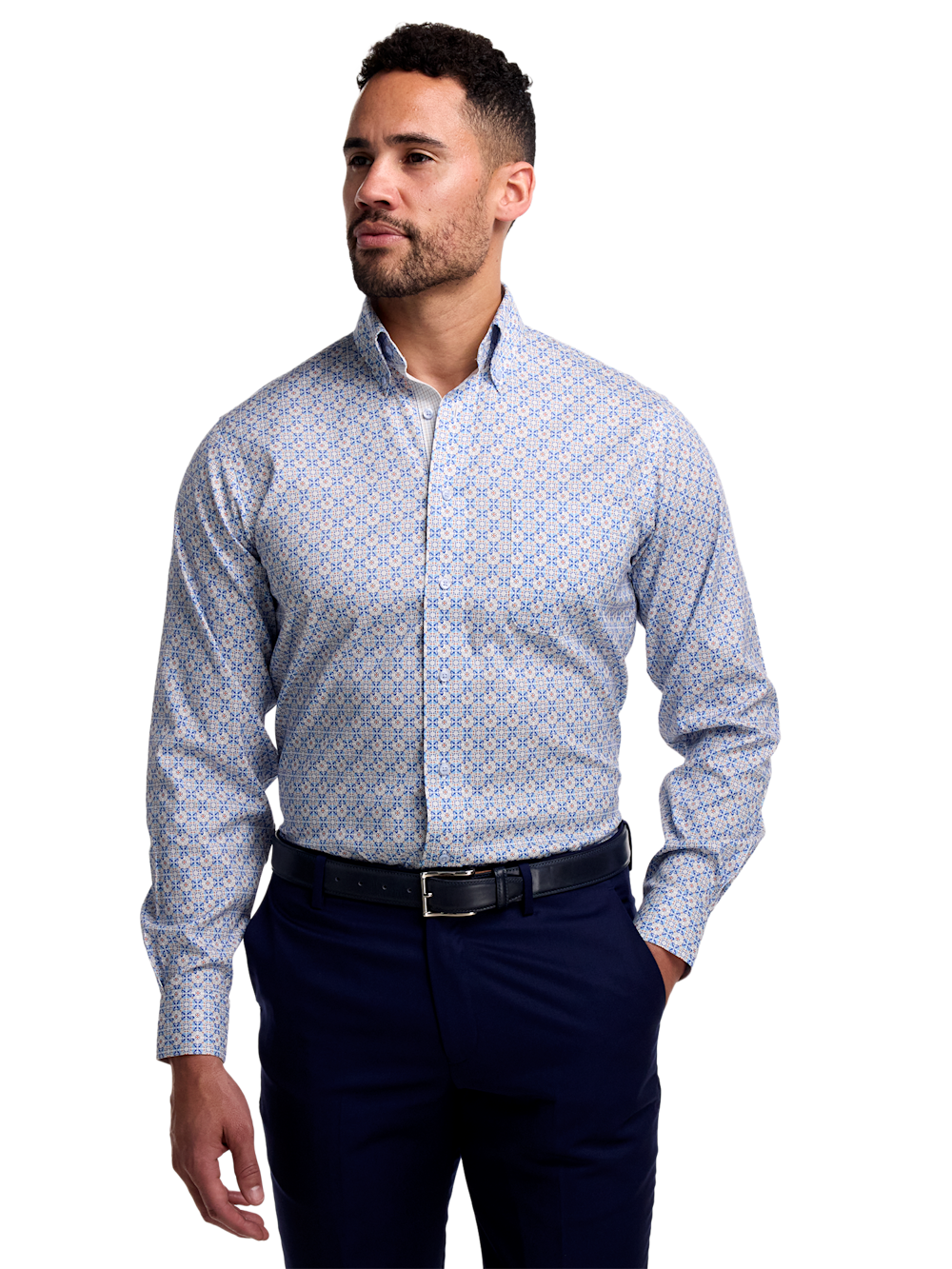 Alternate Image of Comfort Stretch Non-iron Medallion Dress Shirt With Contrast Trim-1