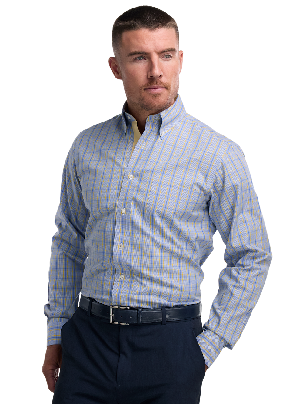 Alternate Image of Non-iron Cotton Glen Plaid Dress Shirt With Contrast Trim-1