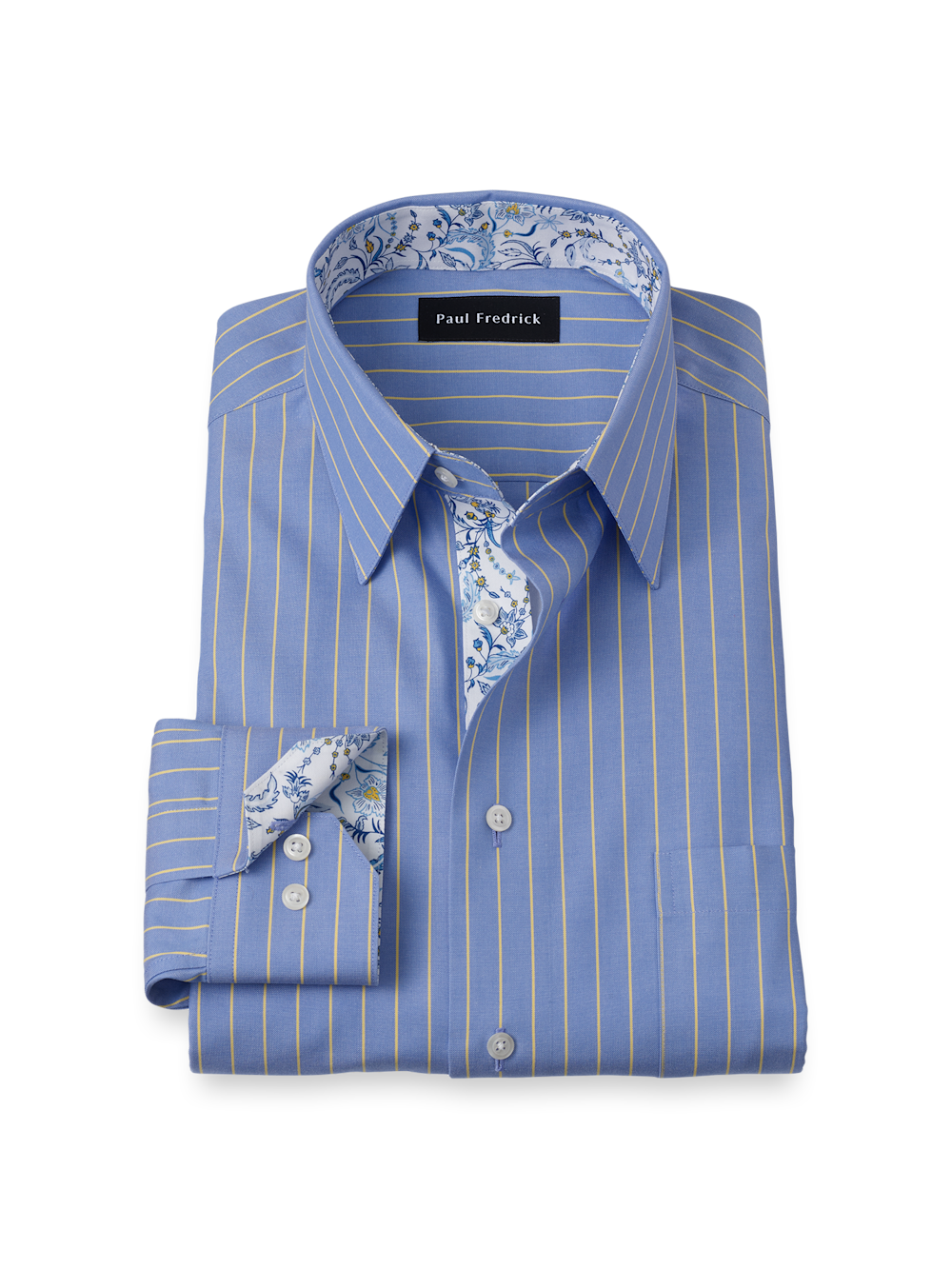 Product Image of Non-iron Cotton Stripe Dress Shirt With Contrast Trim-Blue/Yellow