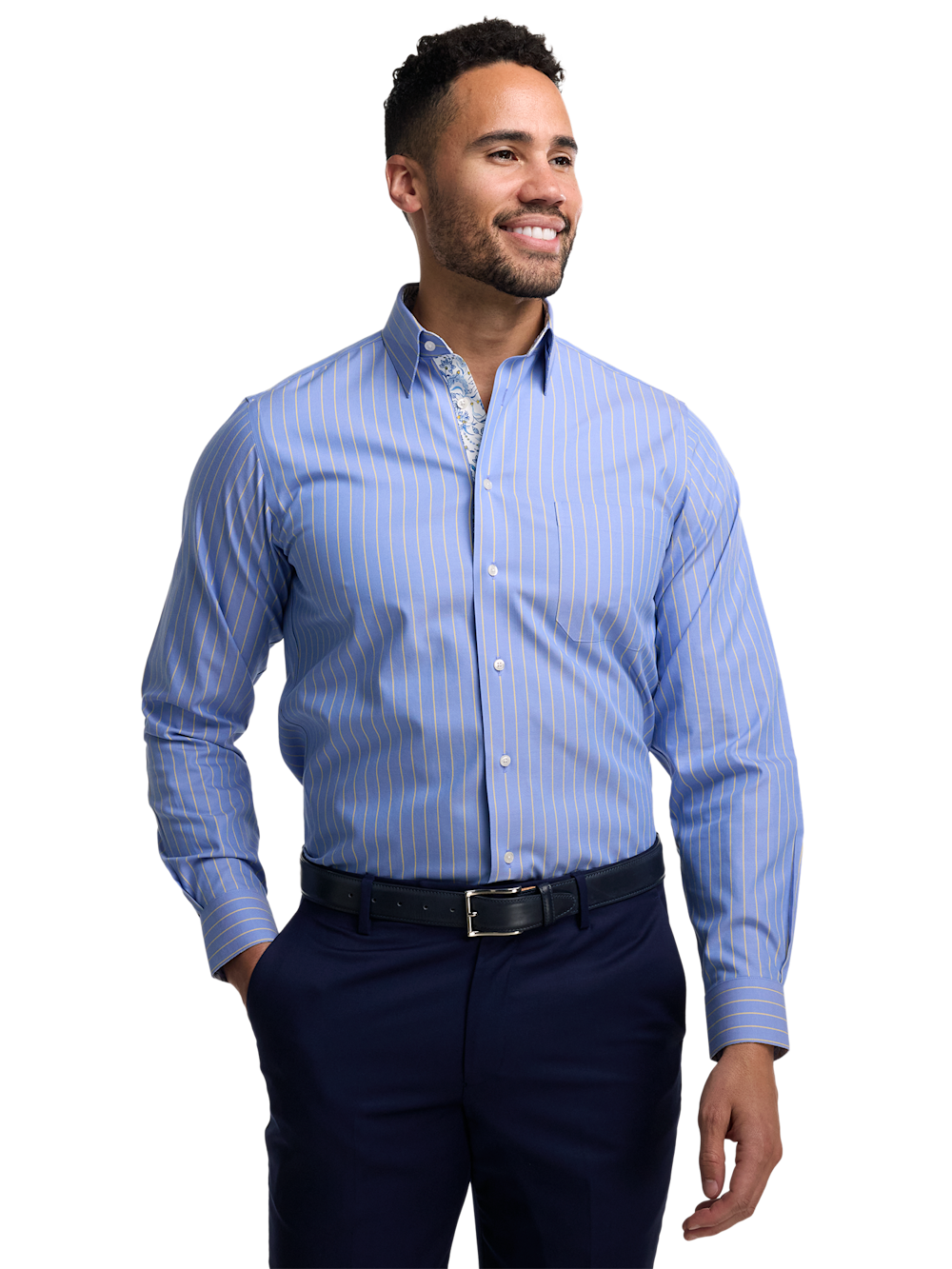 Alternate Image of Non-iron Cotton Stripe Dress Shirt With Contrast Trim-1