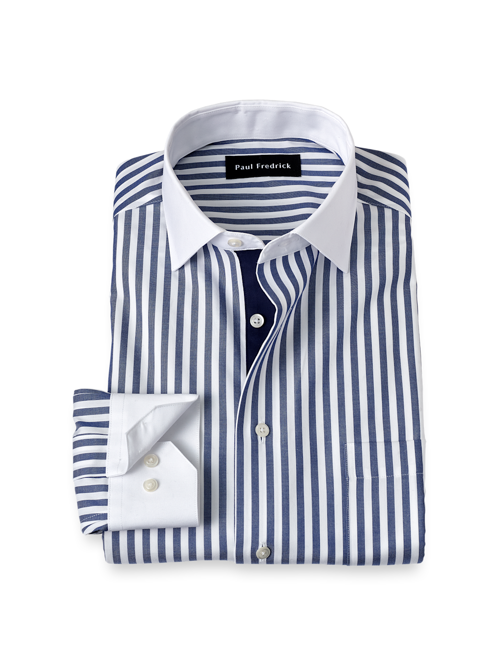 Product Image of Non-iron Cotton Stripe Dress Shirt With Contrast Trim-Navy