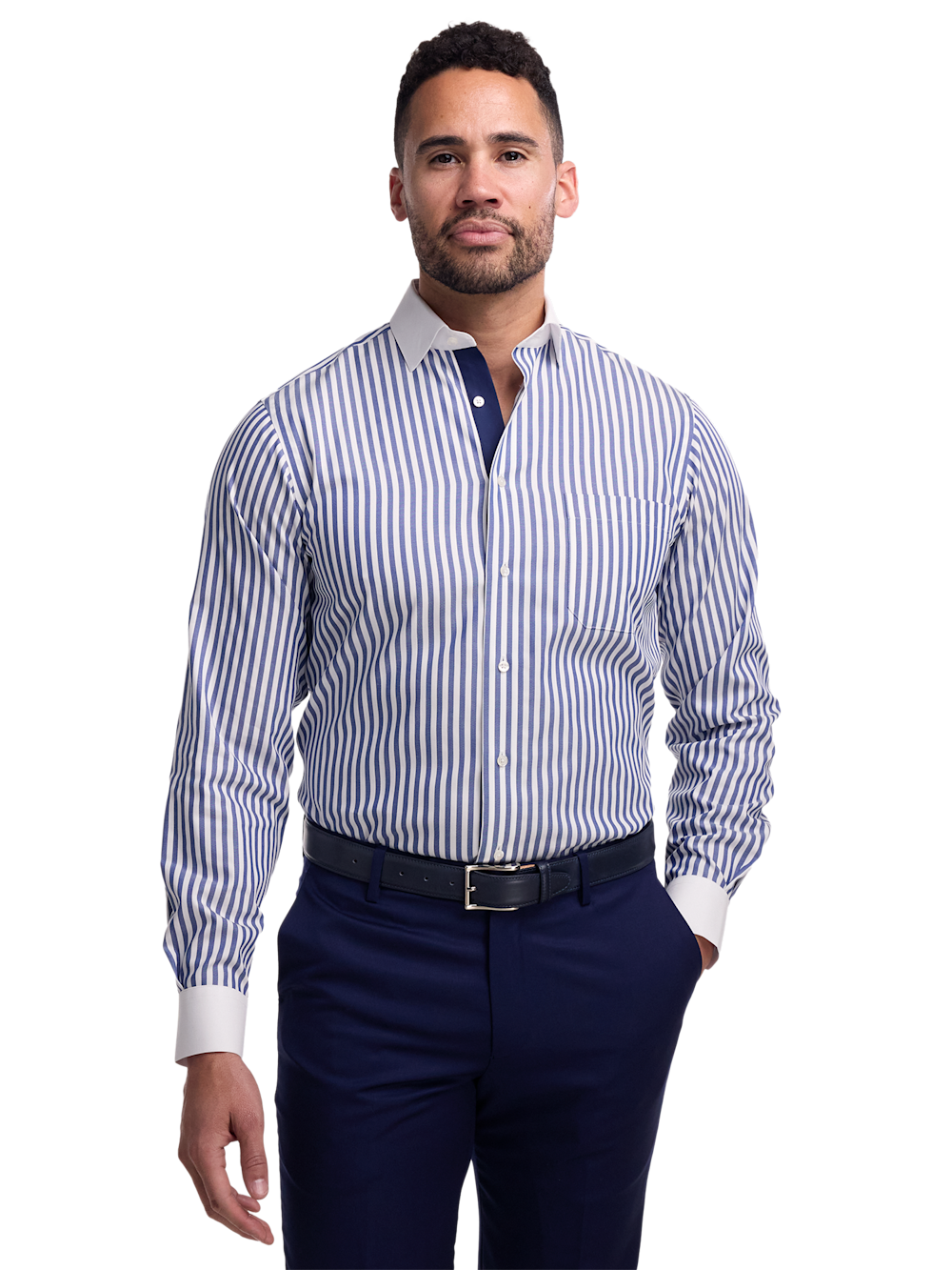 Alternate Image of Non-iron Cotton Stripe Dress Shirt With Contrast Trim-1