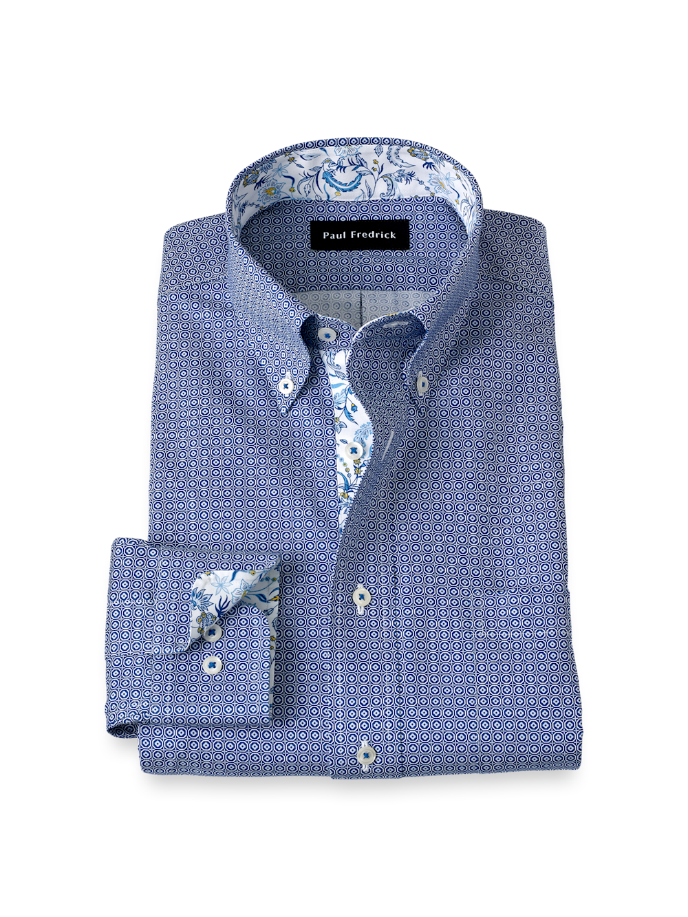 Product Image of Non-iron Cotton Geometric Dress Shirt With Contrast Trim-Blue
