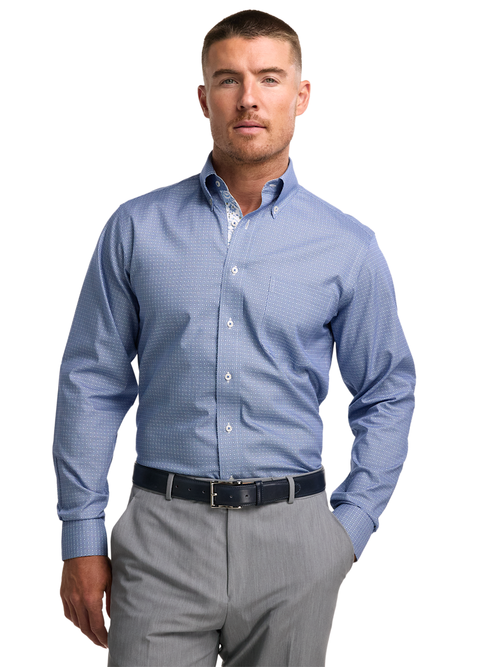 Alternate Image of Non-iron Cotton Geometric Dress Shirt With Contrast Trim-1